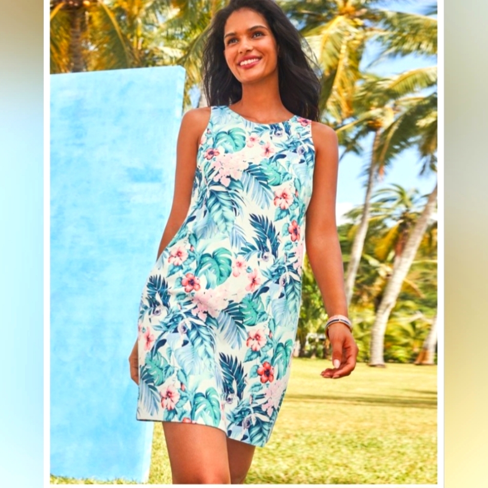 Tommy Bahama Hibiscus Haven Sleeveless Silk Shift Dress (pockets)